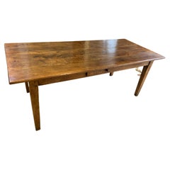 Antique 19th Century Oak Tapered Leg Farmhouse Table With One Drawer