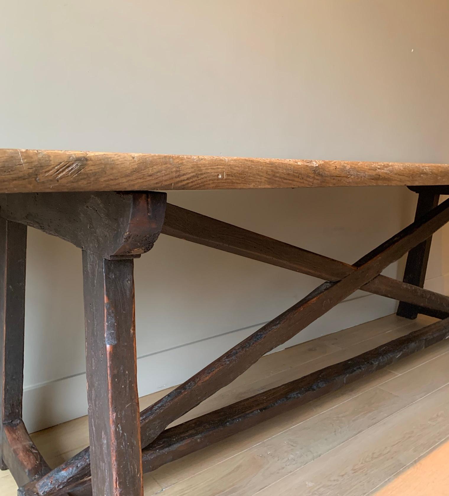 19th Century Oak Trestle Refectory Table In Good Condition In Vosselaar, BE