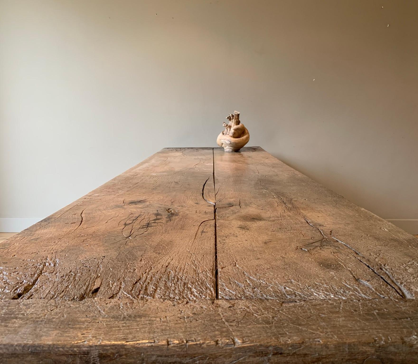 Table de réfectoire à tréteaux en Oak du 19e siècle 1