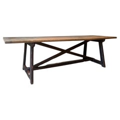 Table de réfectoire à tréteaux en Oak du 19e siècle