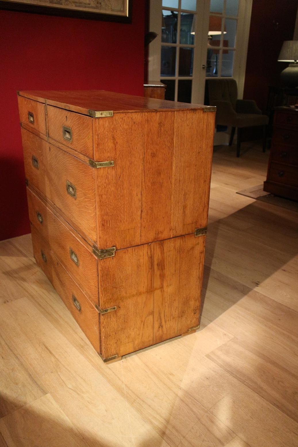 19th Century Oak Victorian Campaign Chest of Drawers 3