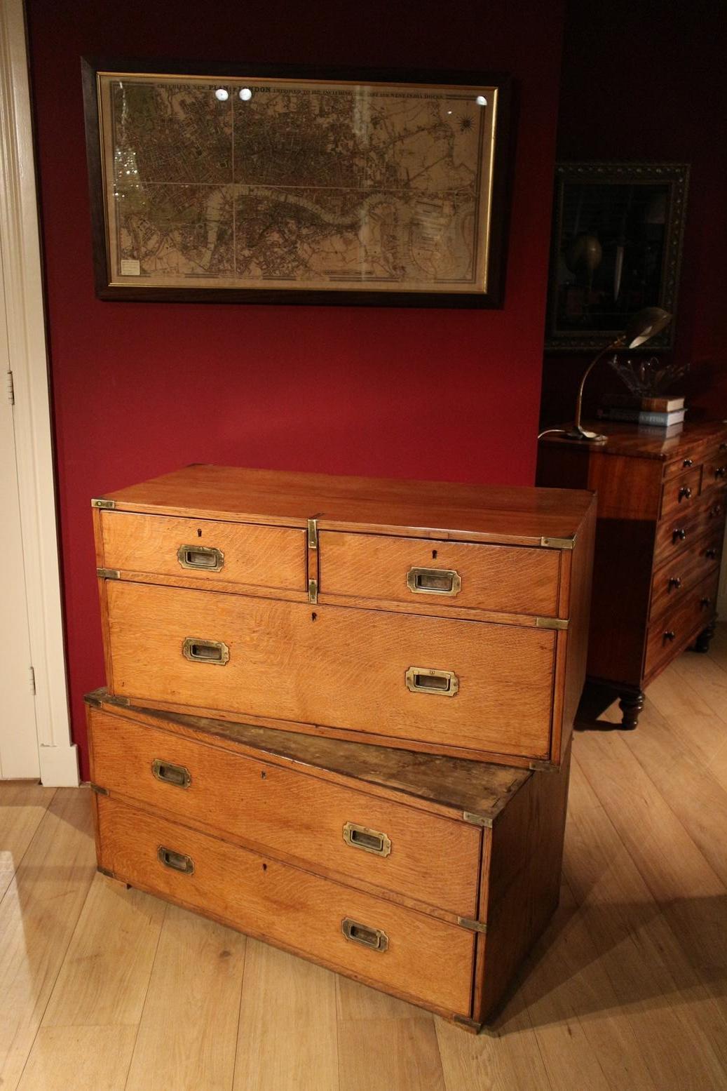 19th Century Oak Victorian Campaign Chest of Drawers 5