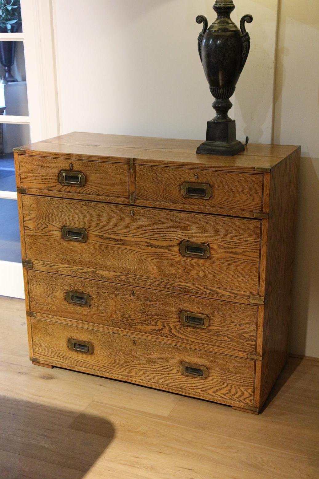 19th Century Oak Victorian Campaign Chest of Drawers 7