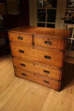 19th Century Oak Victorian Campaign Chest of Drawers