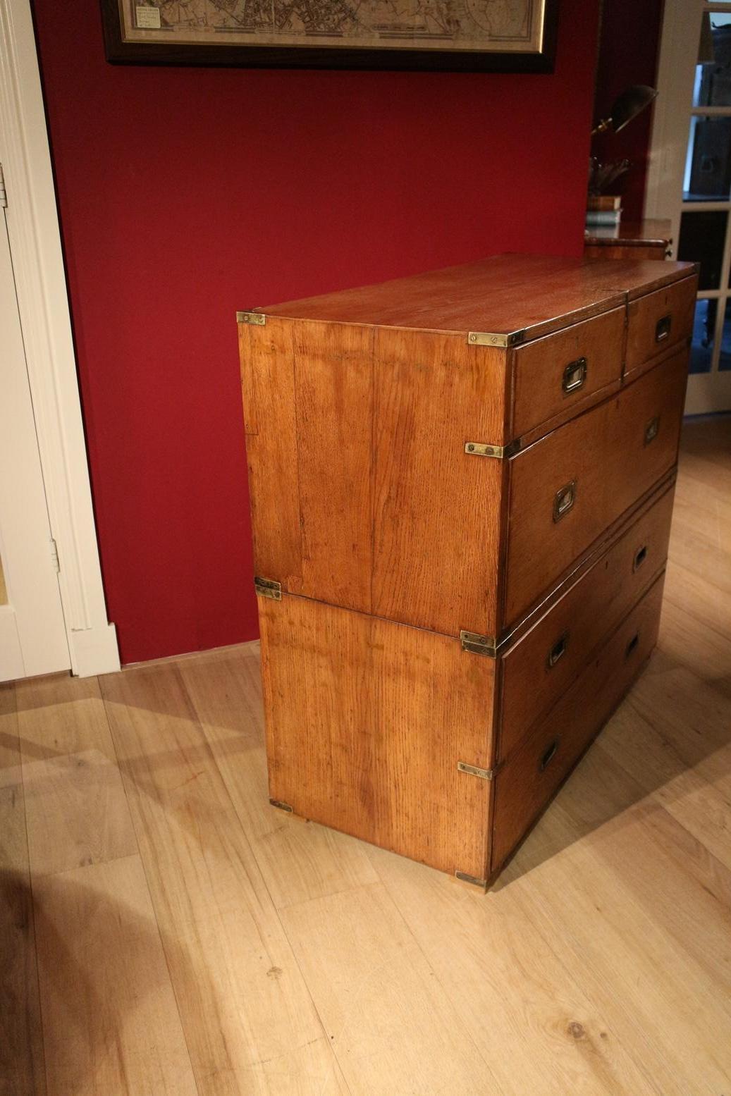 Mid-19th Century 19th Century Oak Victorian Campaign Chest of Drawers