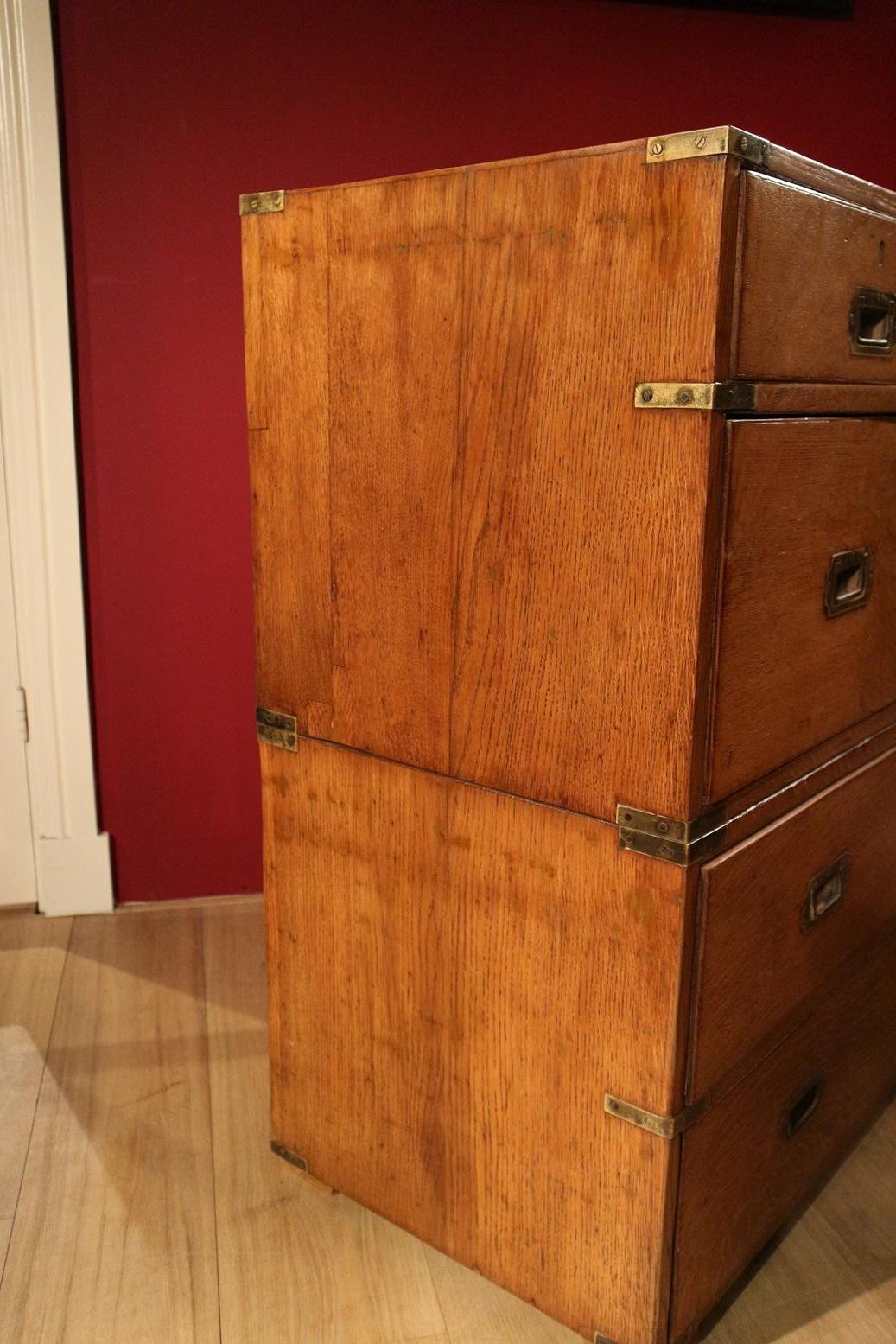19th Century Oak Victorian Campaign Chest of Drawers 1