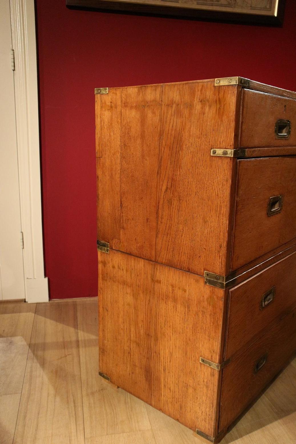 19th Century Oak Victorian Campaign Chest of Drawers 2