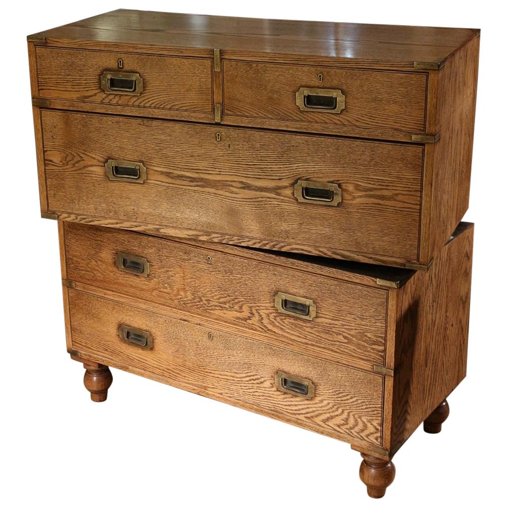 19th Century Oak Victorian Campaign Chest of Drawers
