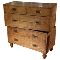 Antique 19th Century Oak Victorian Campaign Chest of Drawers