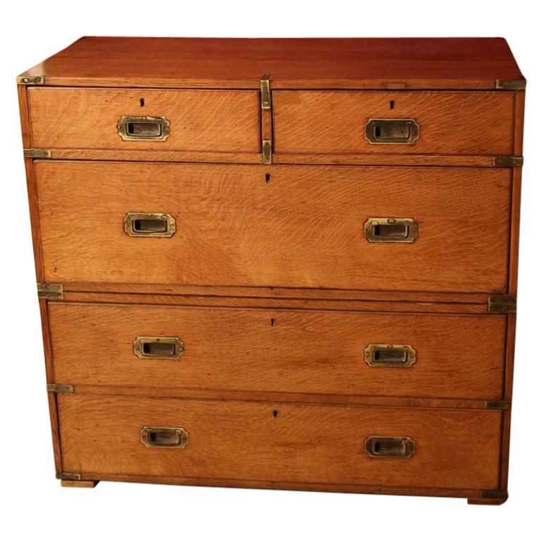 19th Century Oak Victorian Campaign Chest of Drawers