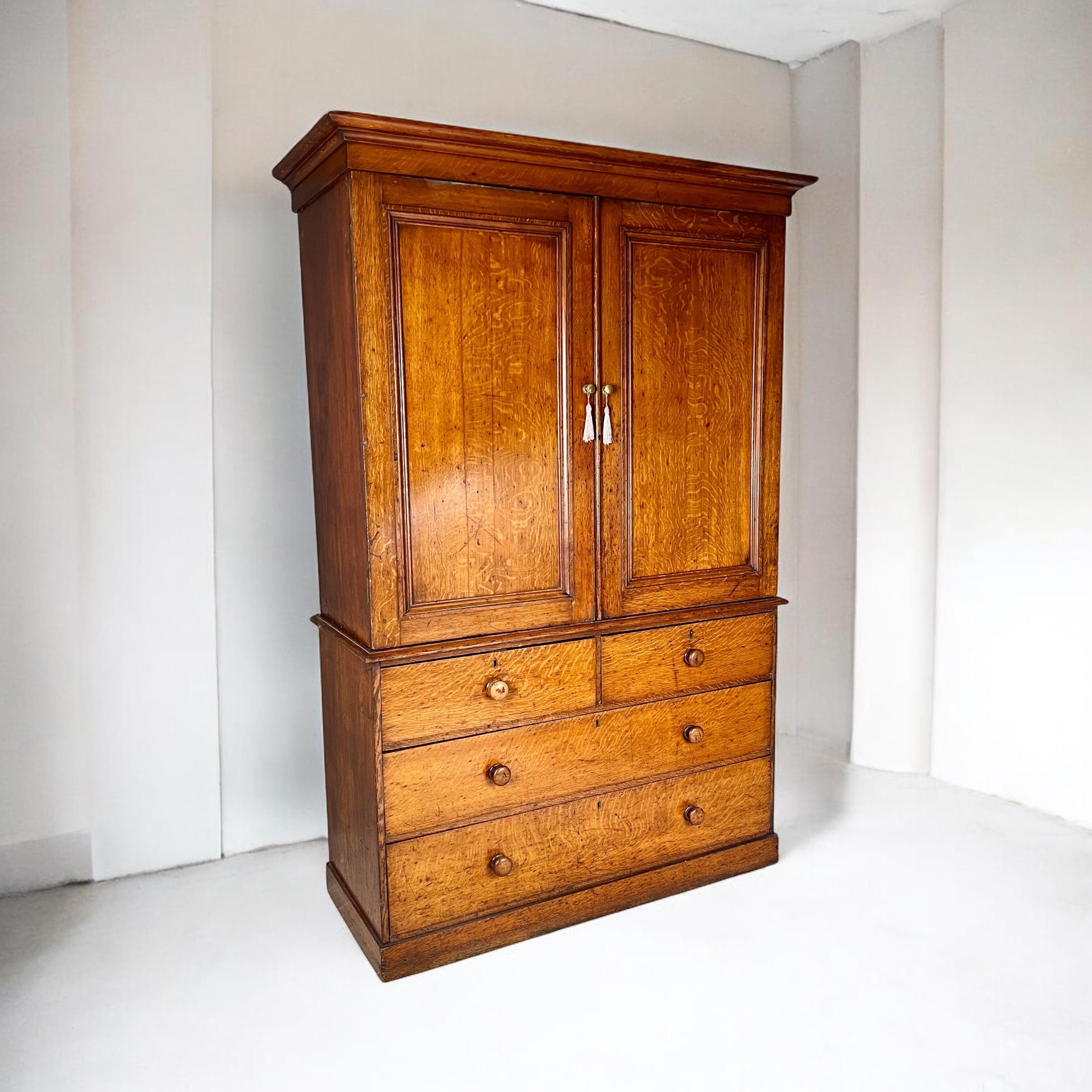 19Th Century Oak Wardrobe Linen Press Or Housekeeper's Cupboard For Sale 3