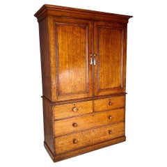 19Th Century Oak Wardrobe Linen Press Or Housekeeper's Cupboard