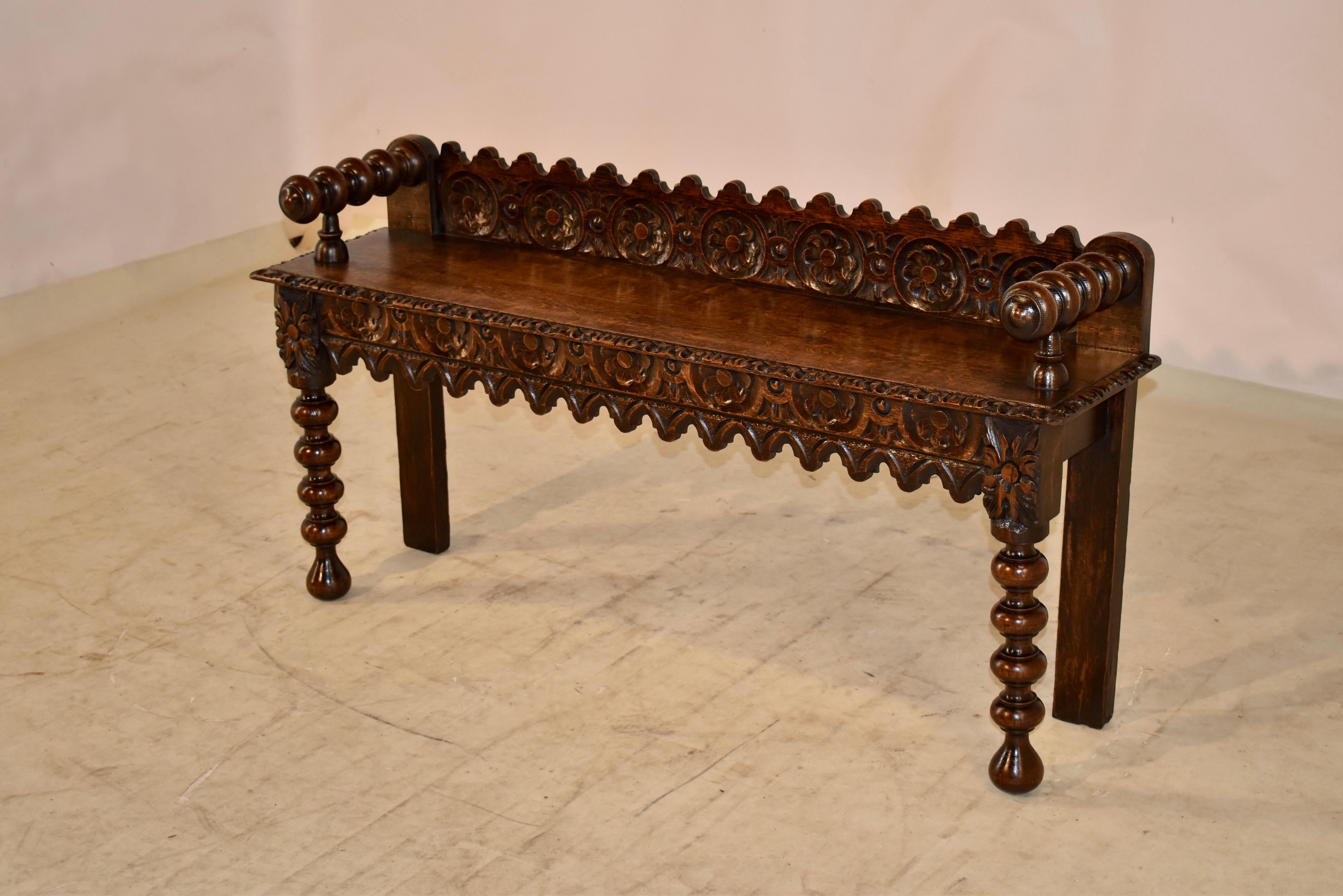 Hand-Carved 19th Century, Oak Window Seat For Sale