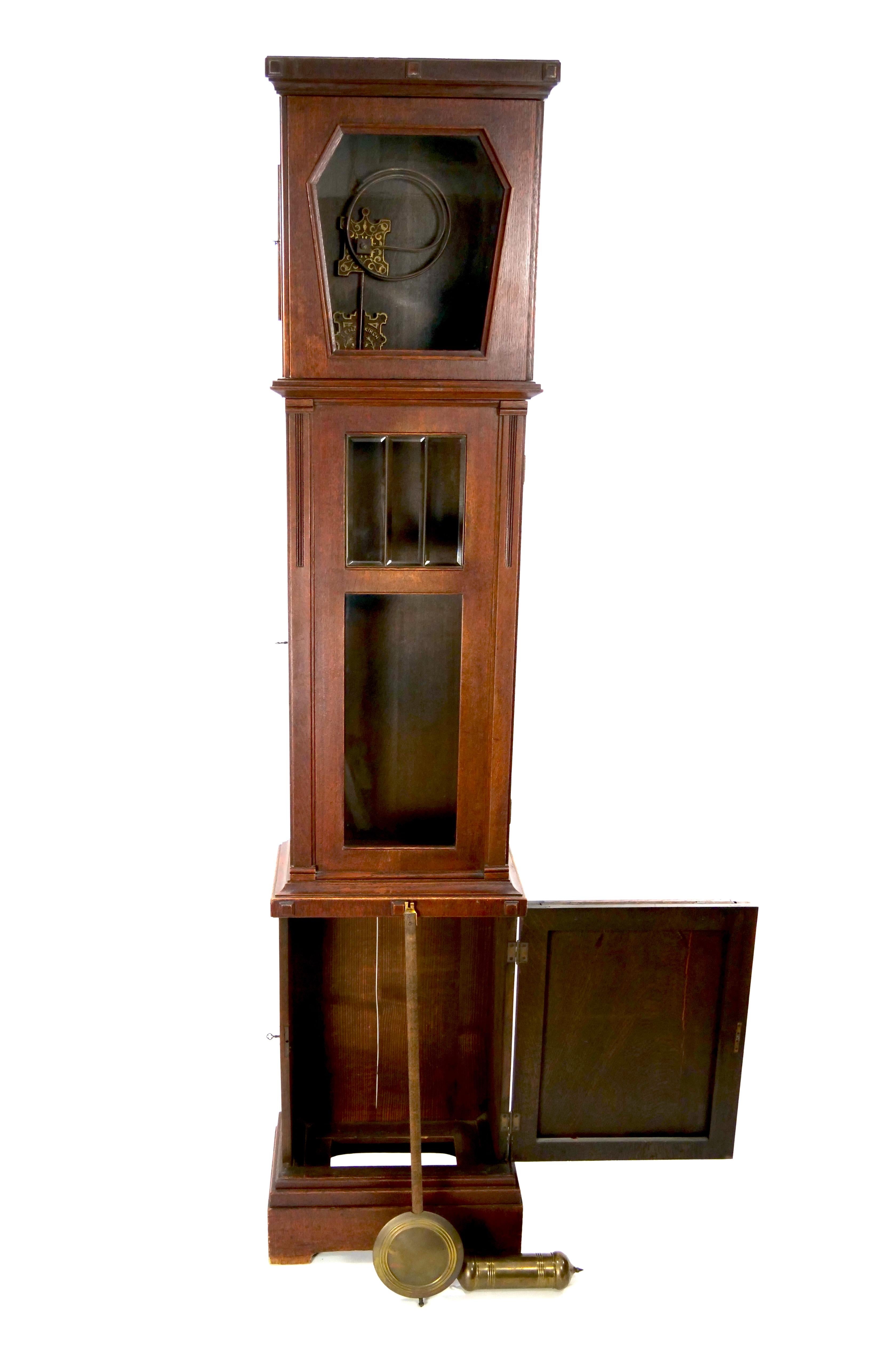 19th Century Oak Wood Frame / Brass Face Tall Case Clock For Sale 6