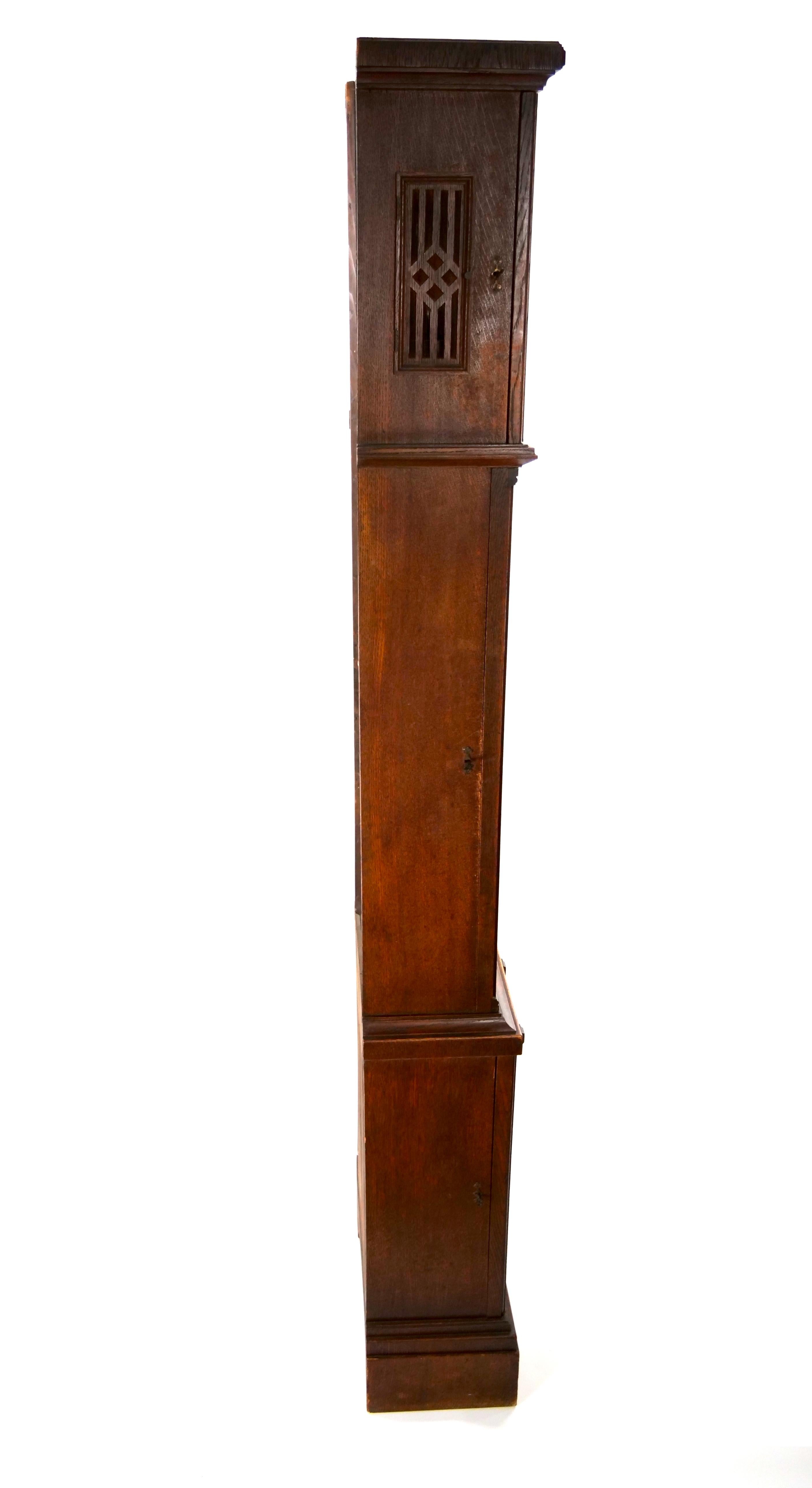 19th Century Oak Wood Frame / Brass Face Tall Case Clock For Sale 15