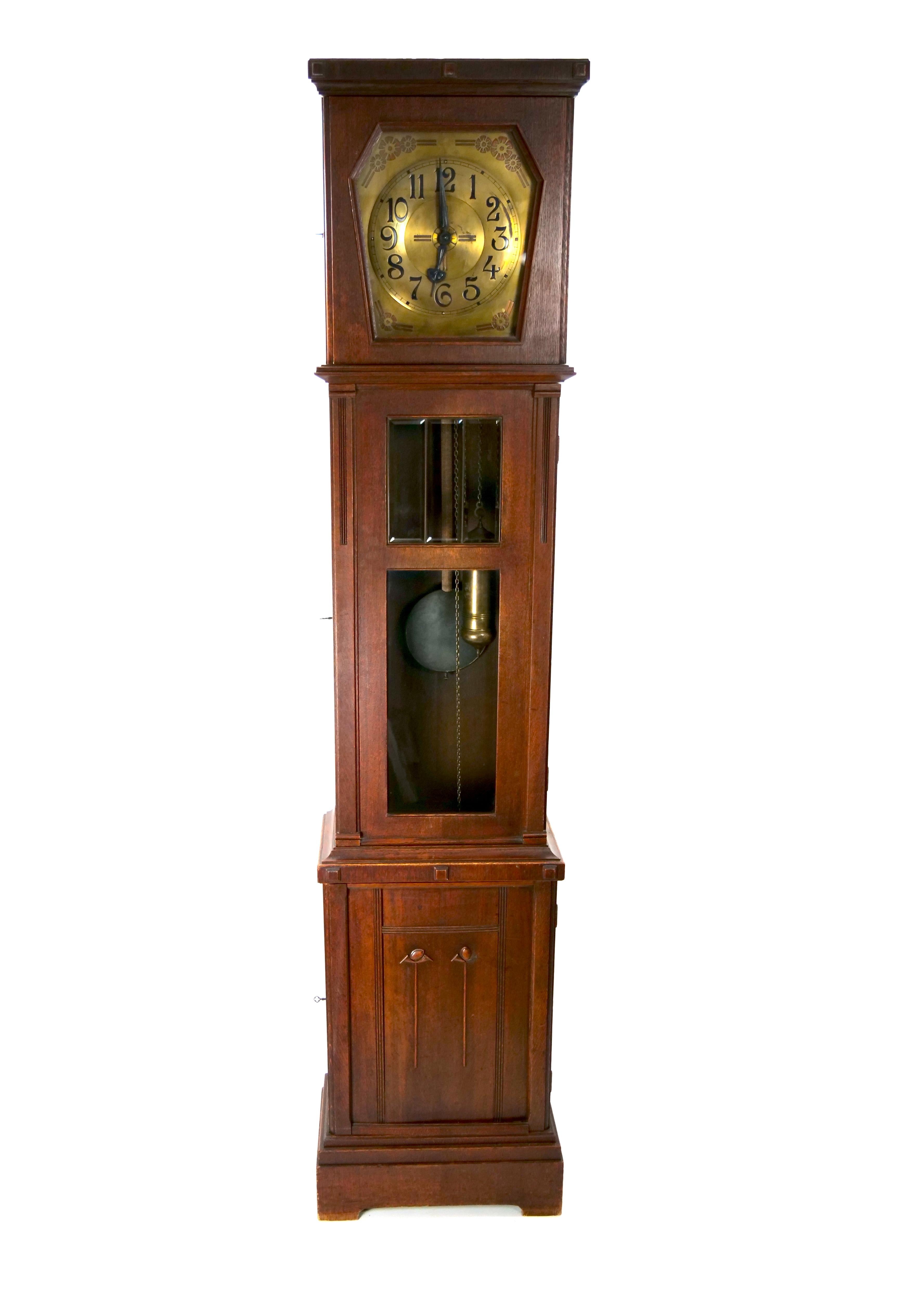 19th Century Oak Wood Frame / Brass Face Tall Case Clock For Sale 16