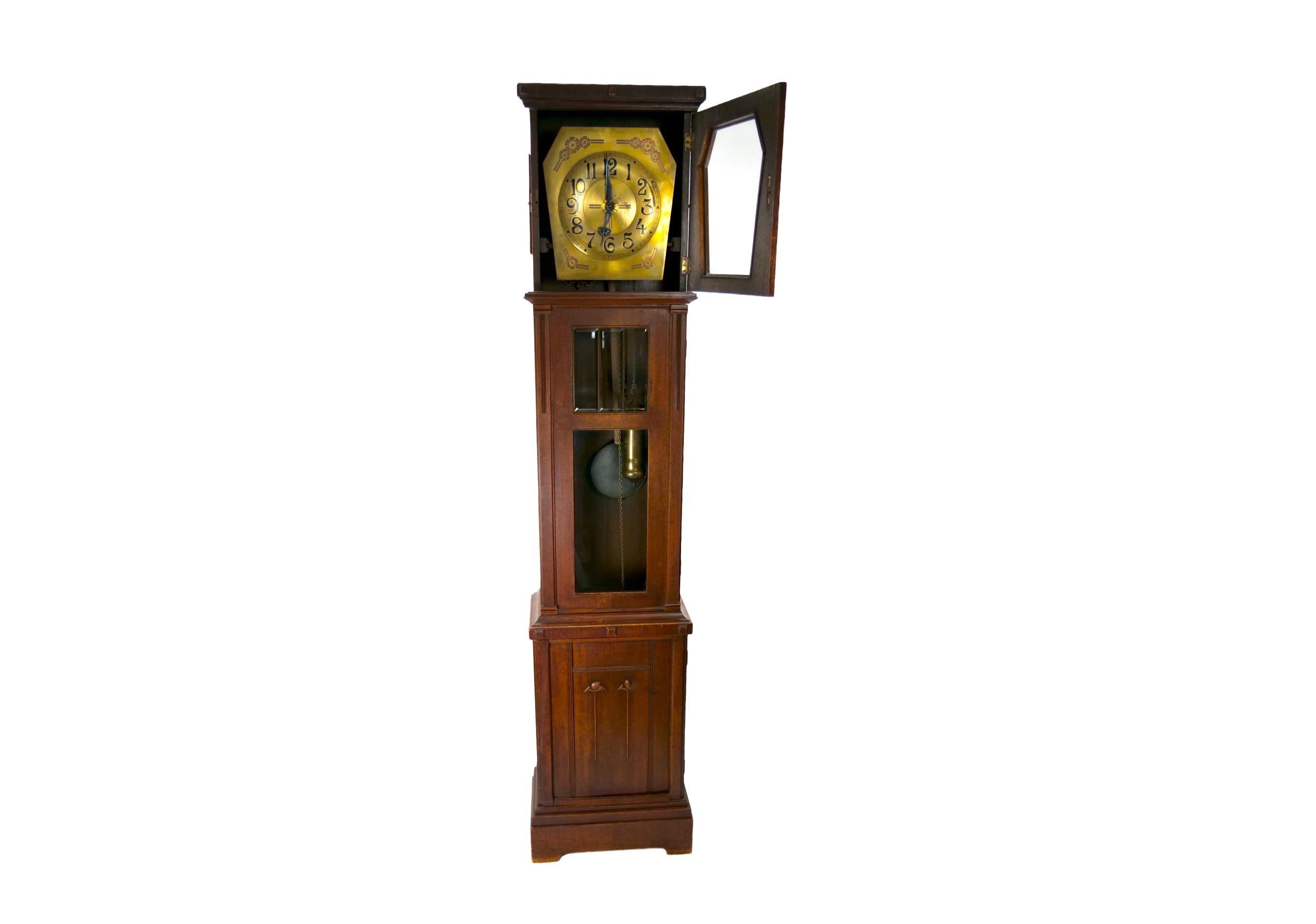 19th Century Oak Wood Frame / Brass Face Tall Case Clock For Sale 3