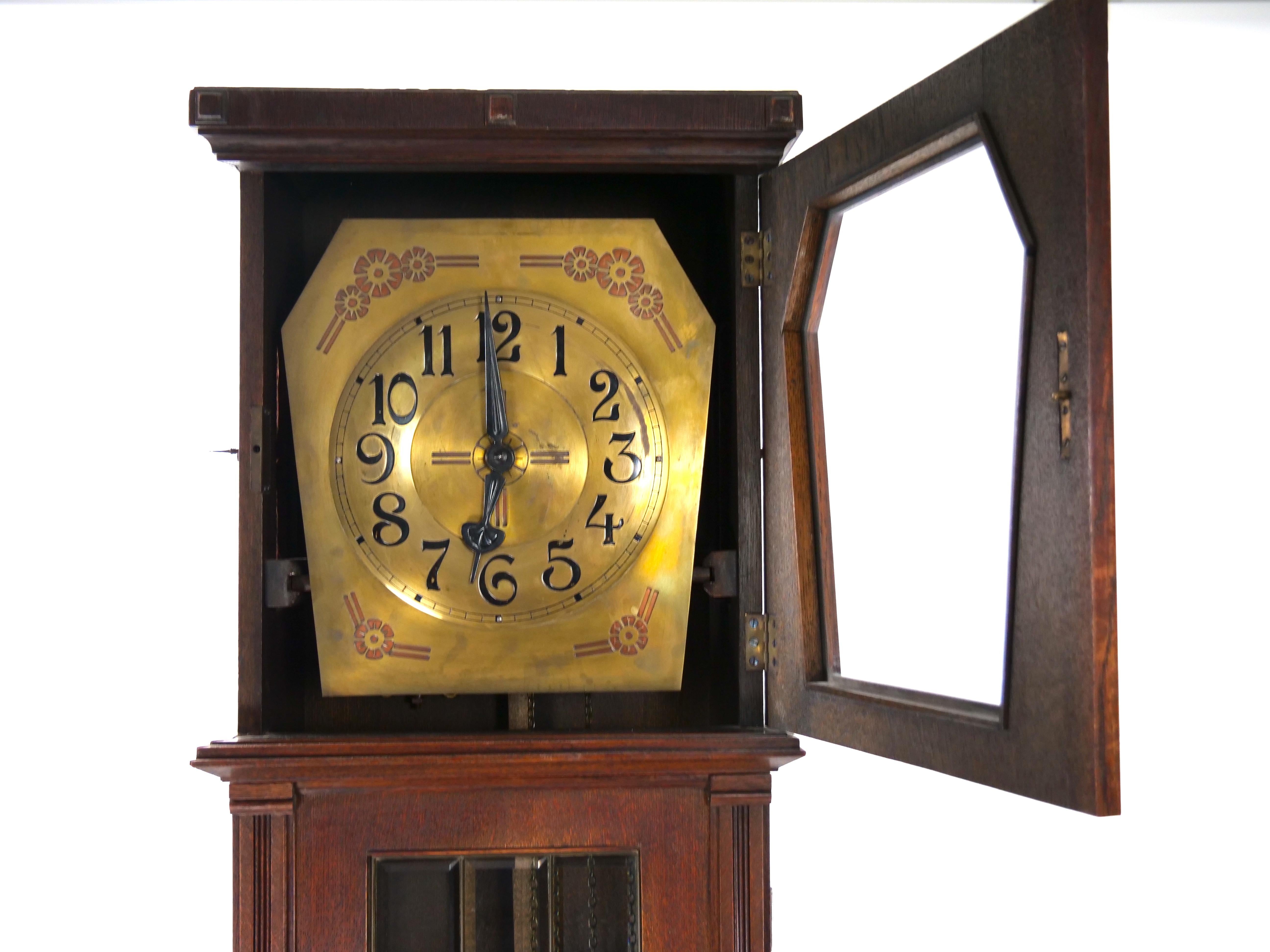 19th Century Oak Wood Frame / Brass Face Tall Case Clock For Sale 5