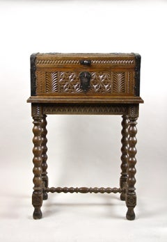 19th Century Oakwood Blanket Chest on Stand Hand Carved, Austria, circa 1880