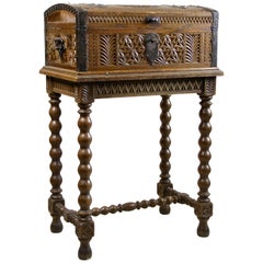 Antique 19th Century Oakwood Blanket Chest on Stand Hand Carved, Austria, circa 1880