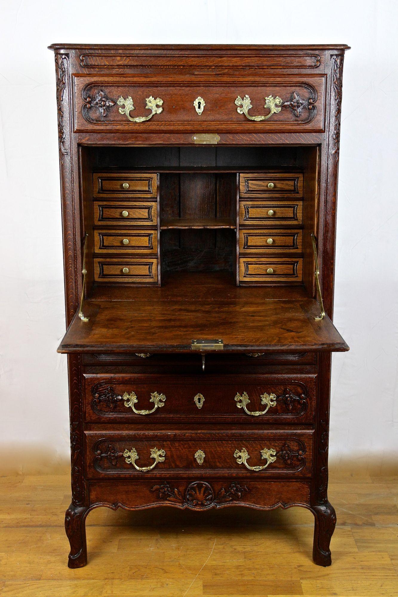 19th Century Oakwood Secretary Cabinet - Baroque Revival, Austria ca. 1870 In Good Condition For Sale In Lichtenberg, AT