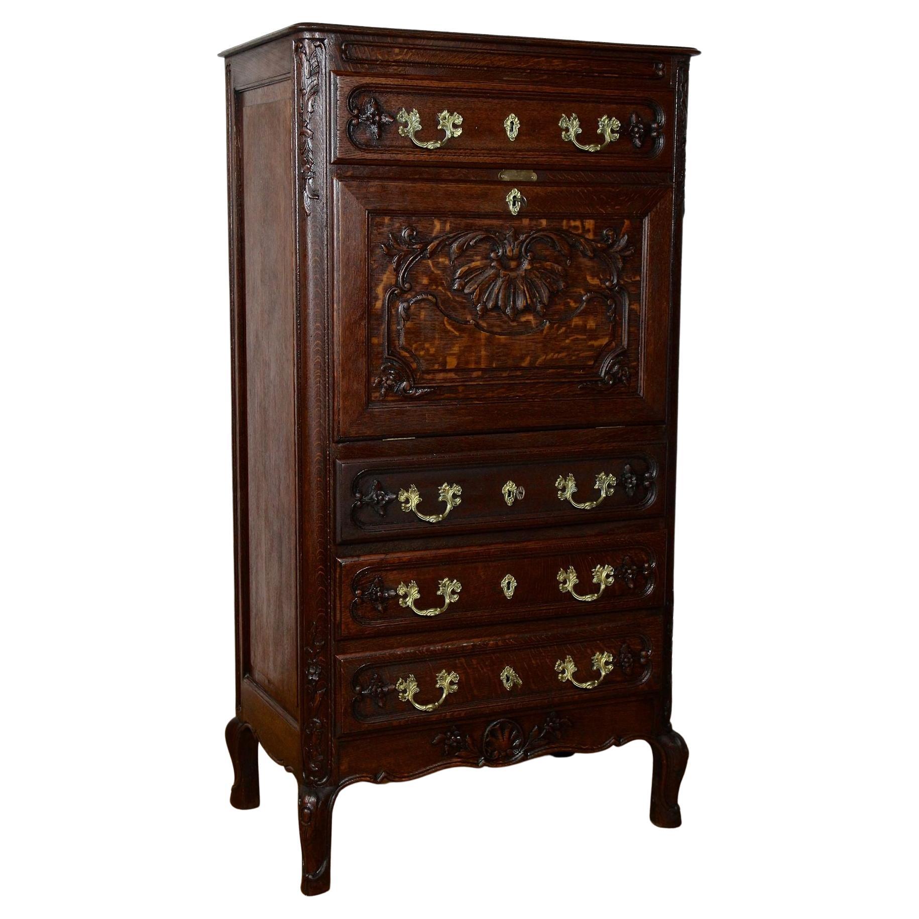 19th Century Oakwood Secretary Cabinet - Baroque Revival, Austria ca. 1870 For Sale