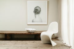 19th century oakwood table top on 2 pine treetrunks ... now xl coffee table