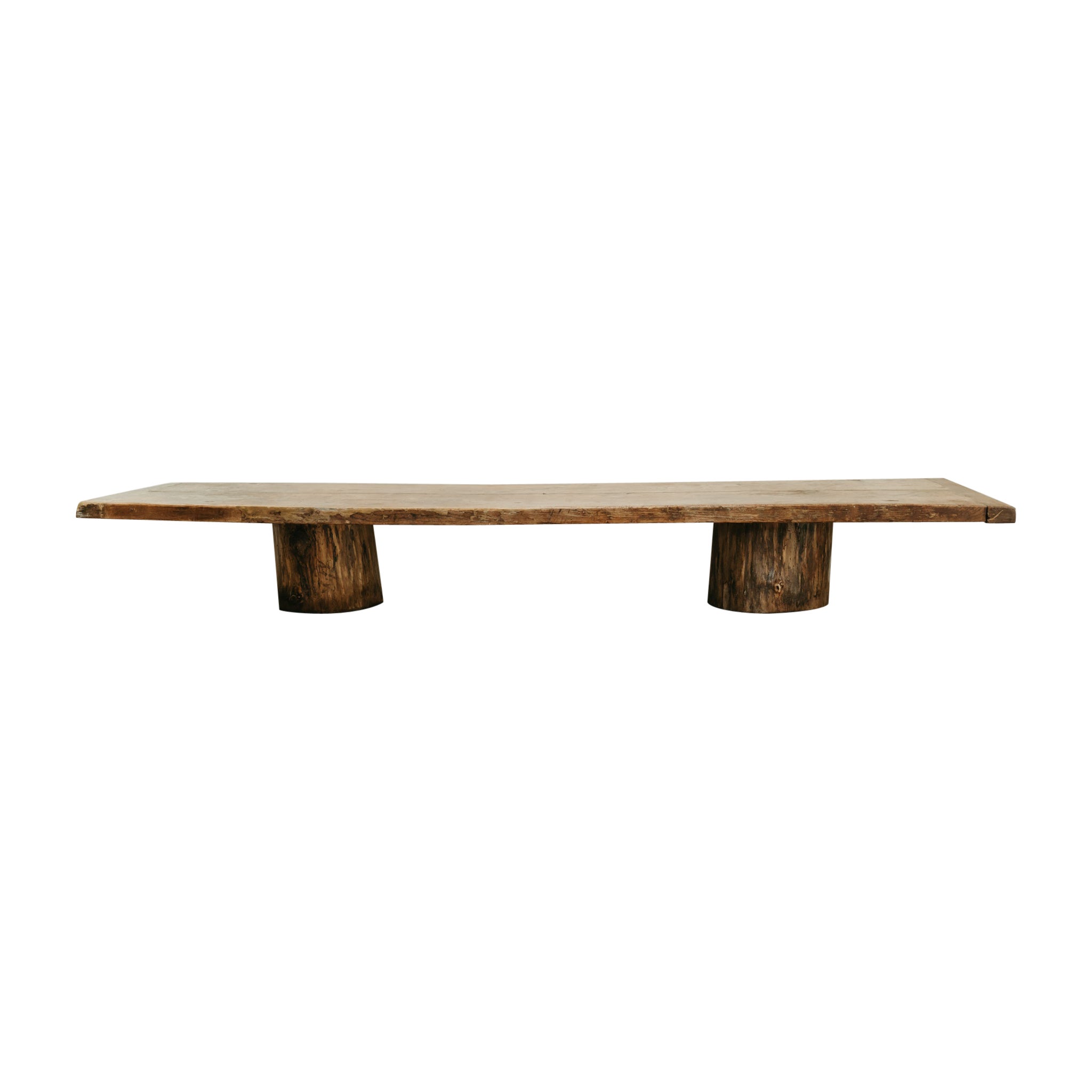 19th century oakwood table top on 2 pine treetrunks ... now xl coffee table