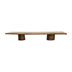 19th century oakwood table top on 2 pine treetrunks ... now xl coffee table