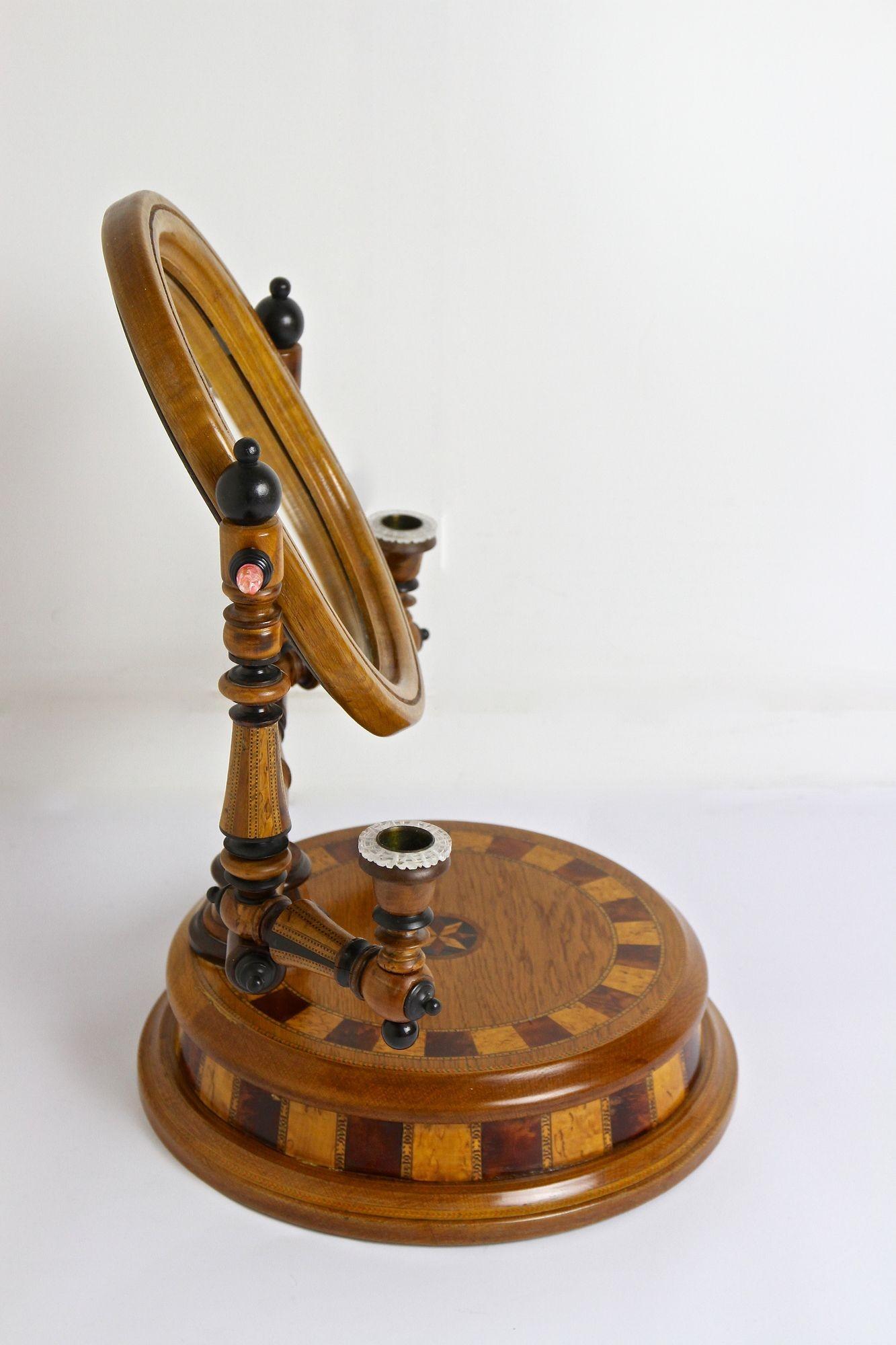 19th Century Oakwood Vanity Table With Candlesticks, Micro-Inlays, AT ca. 1890 For Sale 9