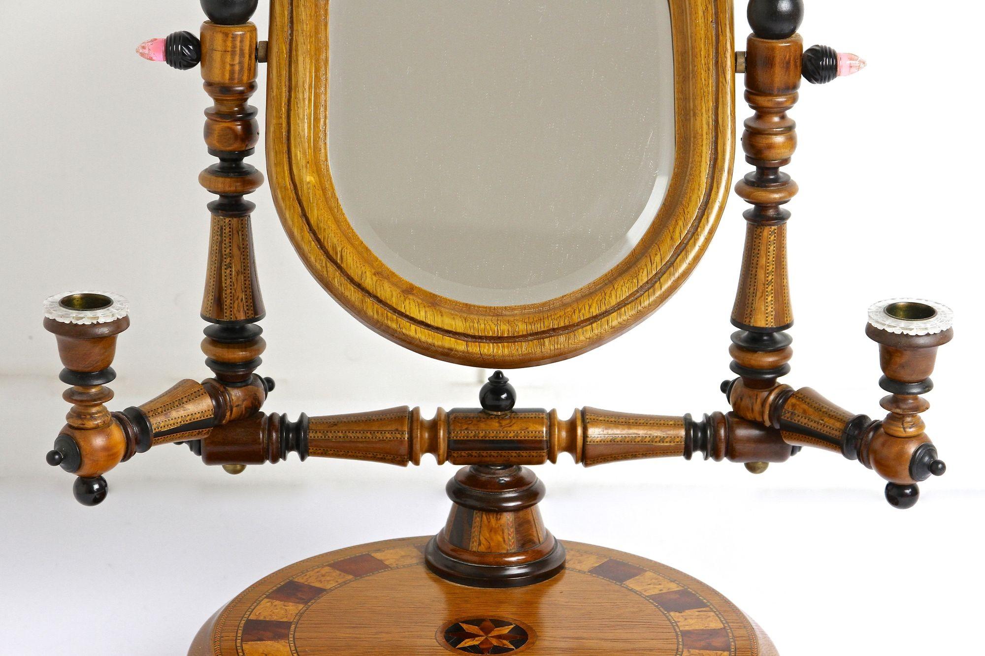 19th Century Oakwood Vanity Table With Candlesticks, Micro-Inlays, AT ca. 1890 For Sale 15