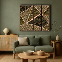 19th Century obi textile art " Pine forest ~ Longivety ~ " by ikasu Green Japan