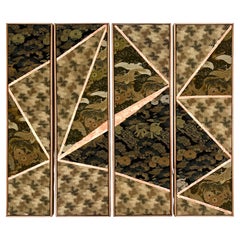 19th Century obi textile art " Pine forest ~ Longivety ~ " by ikasu Green Japan