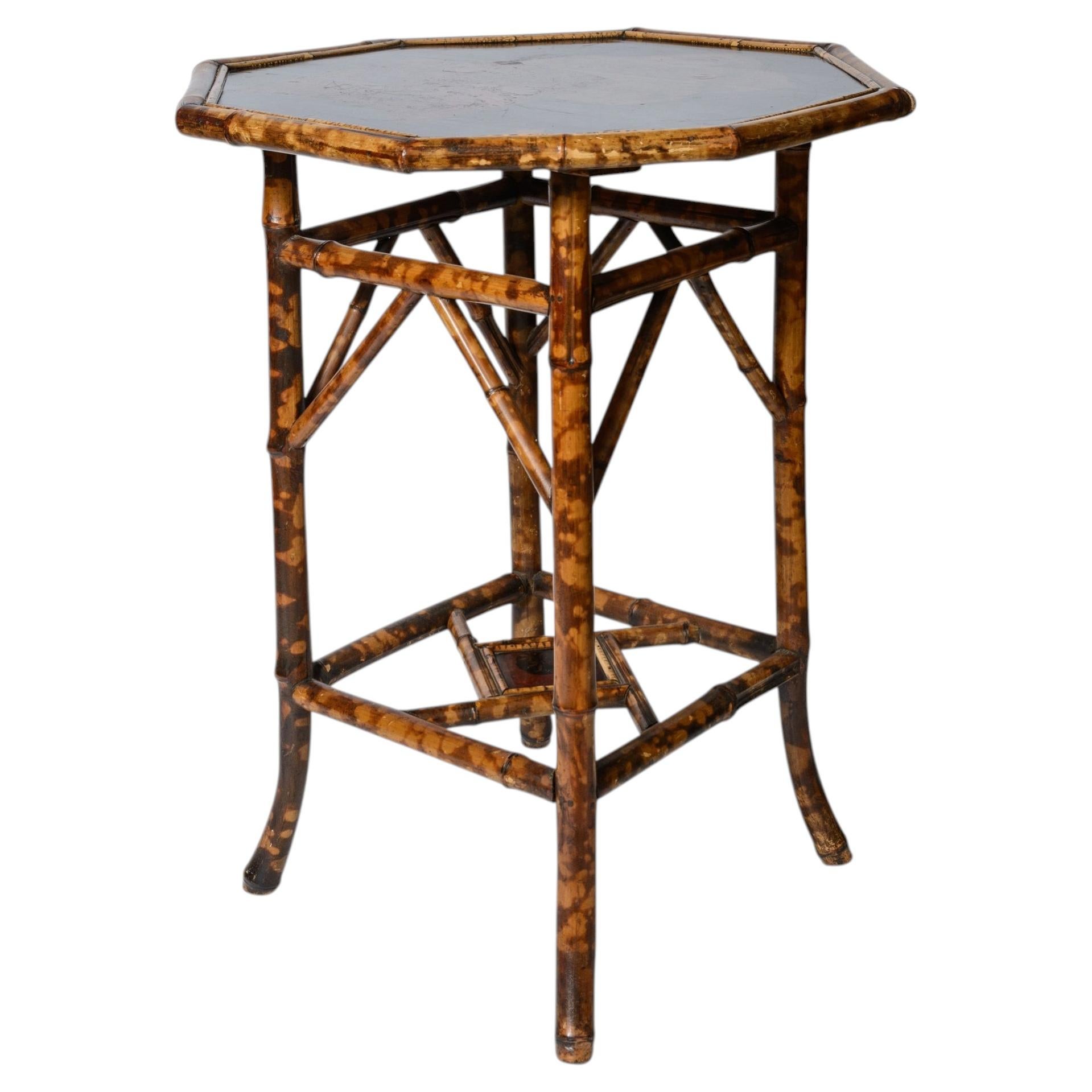 19Th. Century Octagon Tiger Bamboo & Lacquer Side Table, C1880