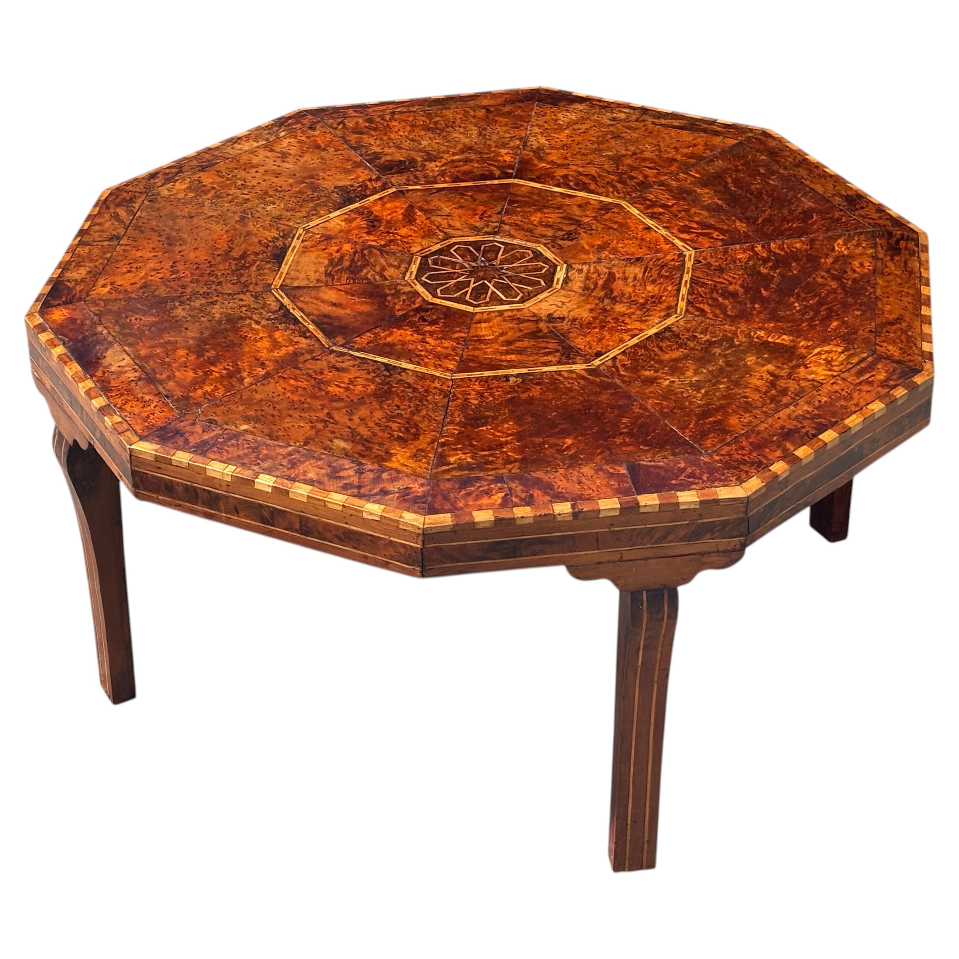 19th Century Octagonal Inlaid Burr Yew Wood Coffee Table