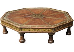 19th Century Octagonal Low Hardwood Eastern Table With Decorative Brass Trims