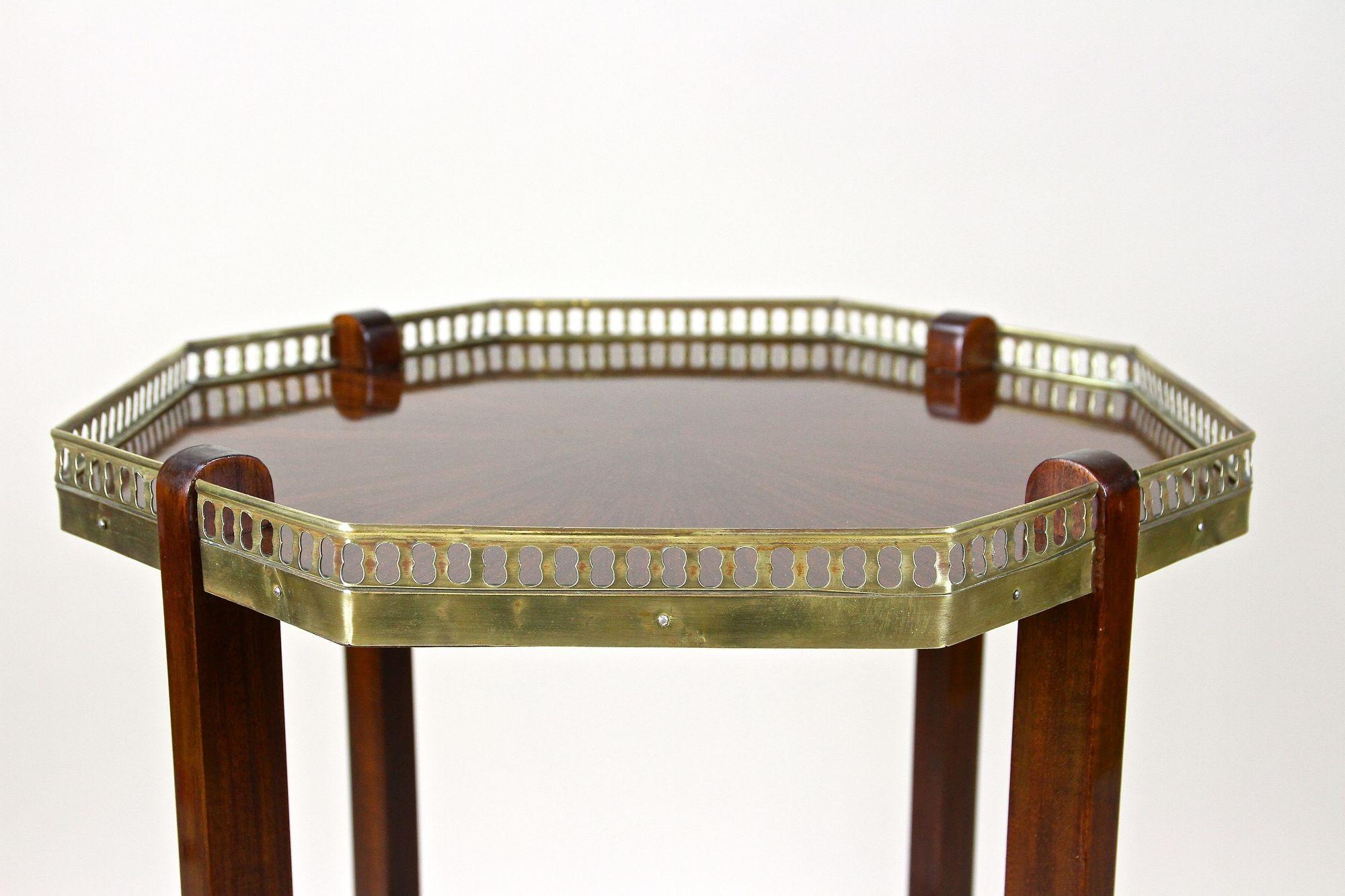 Brass 19th Century Octagonal Mahogany Side Table, Napoleon III, France circa 1870 For Sale