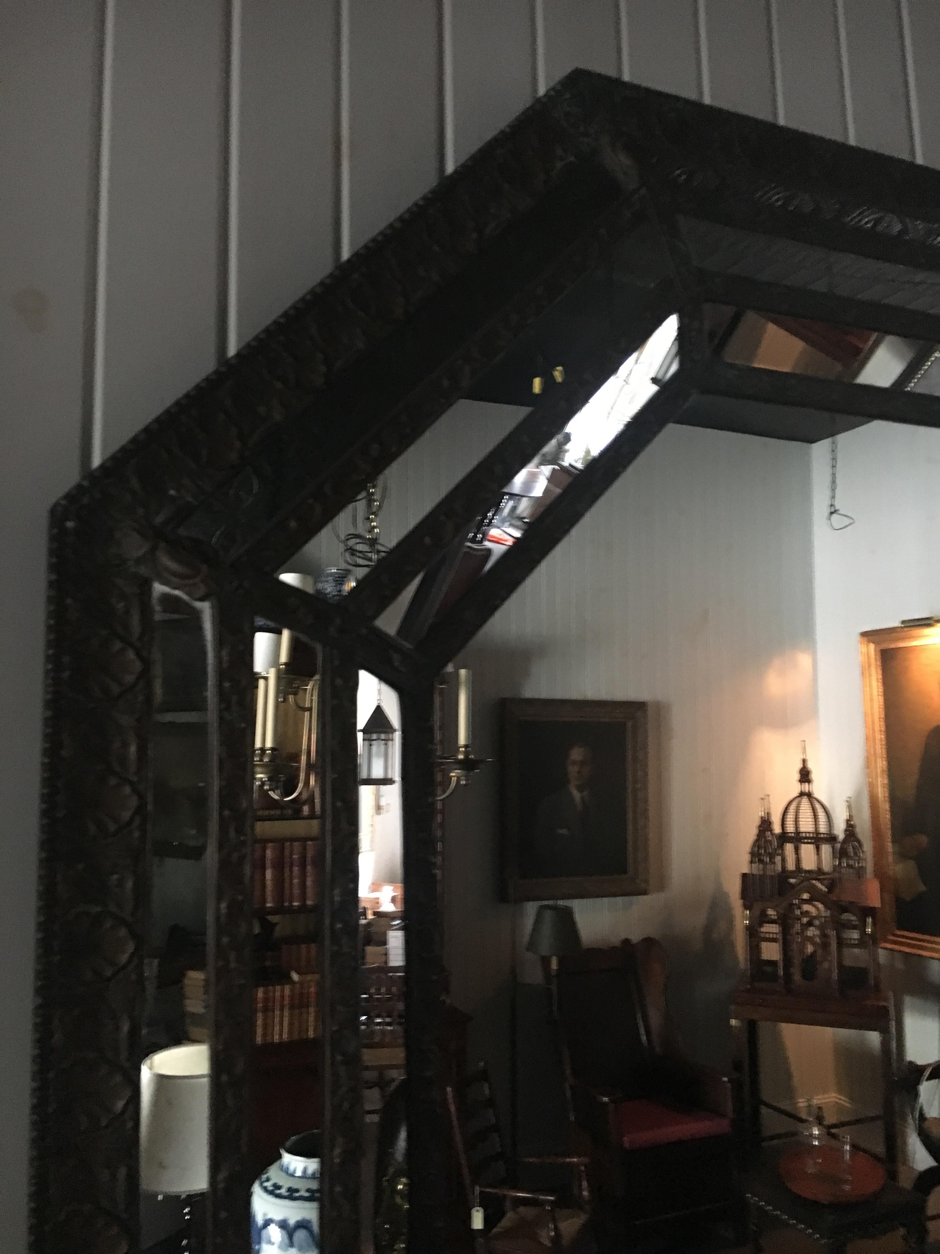 19th Century Octagonal Mirror with Repousse Metal Frame, Original Mirror Plate For Sale 6