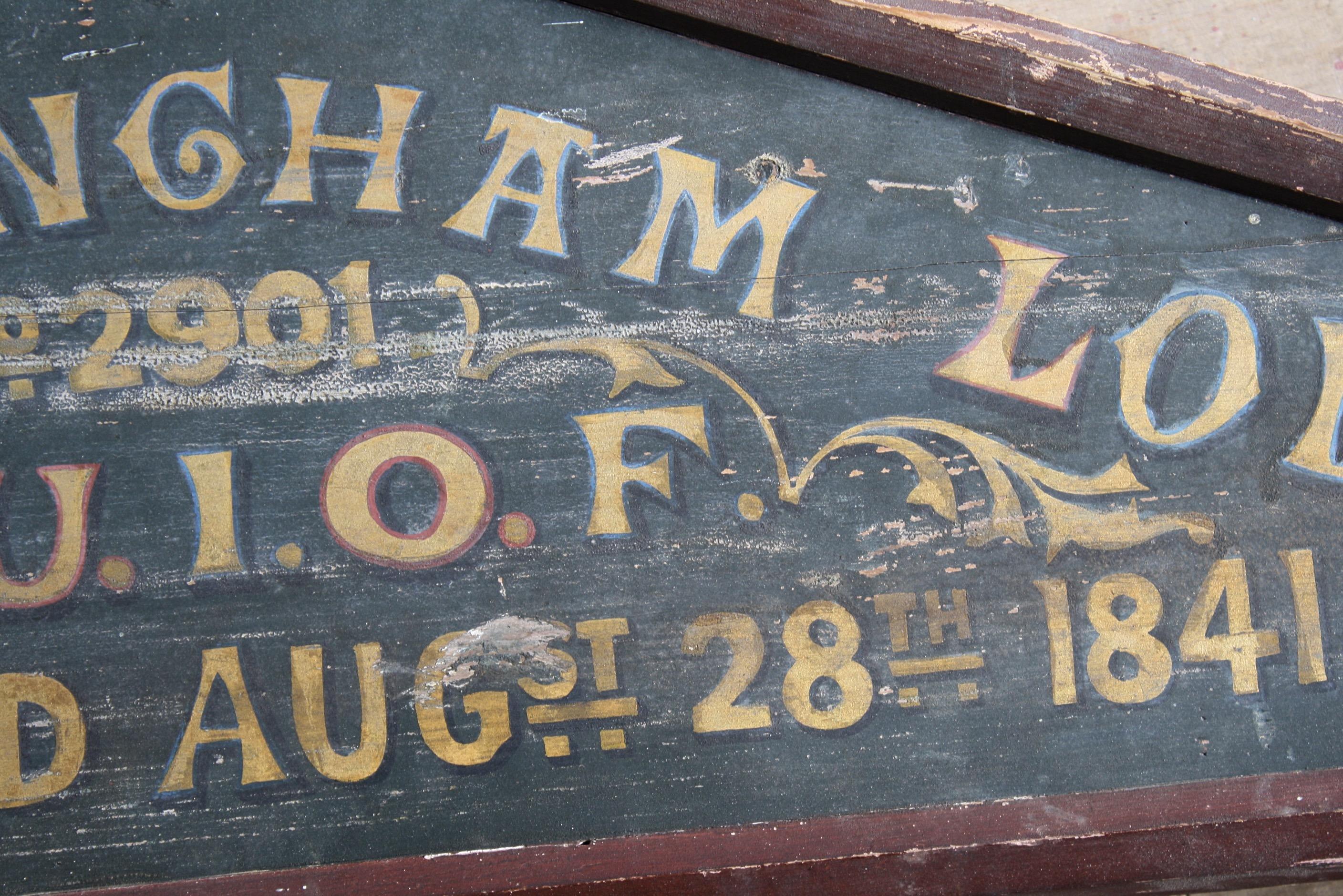 Hand-Painted 19th Century Oddfellows Freemasons Walshingham Norfolk Lodge Door Pelmet Curio 