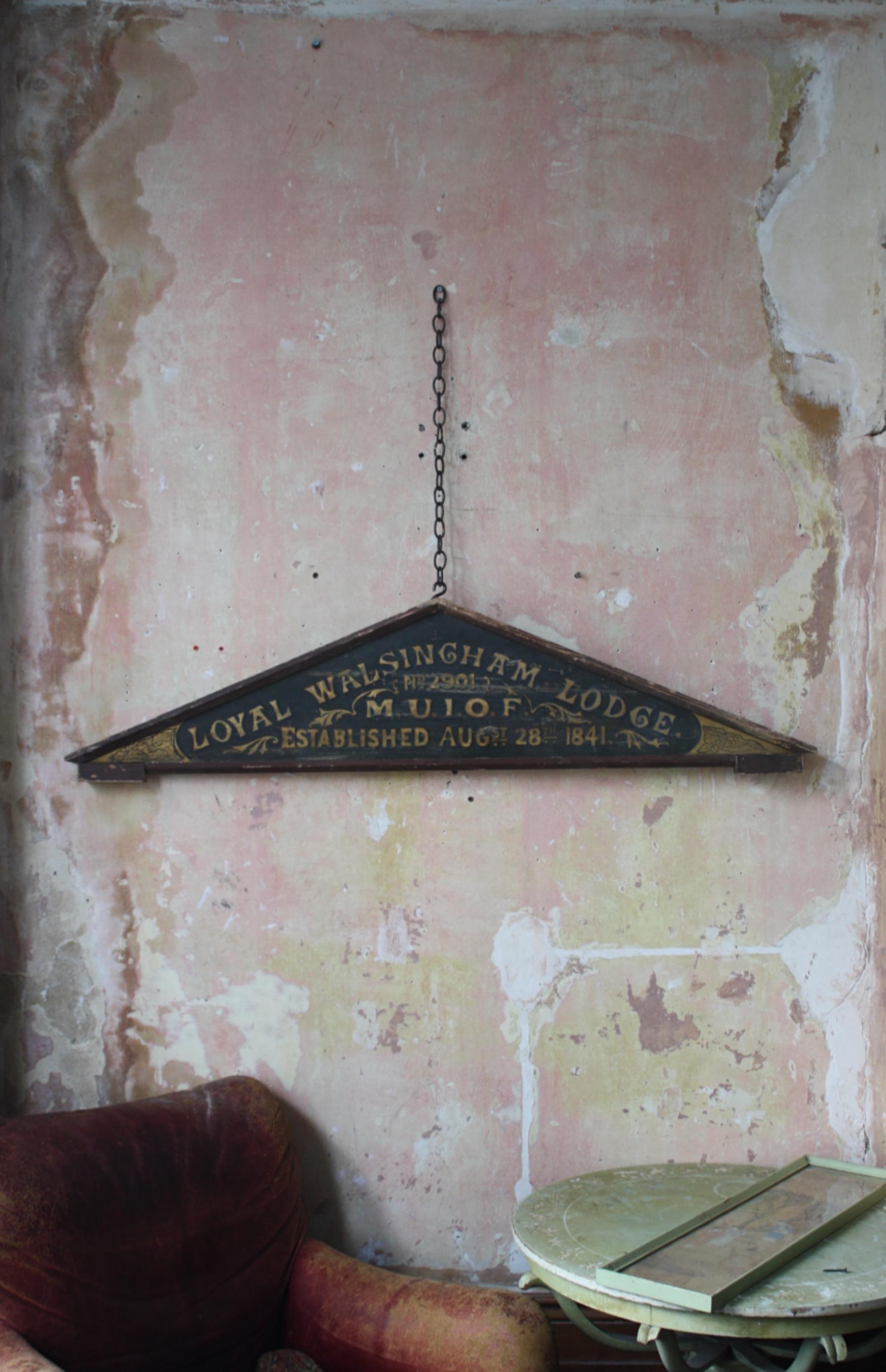 Pine 19th Century Oddfellows Freemasons Walshingham Norfolk Lodge Door Pelmet Curio 