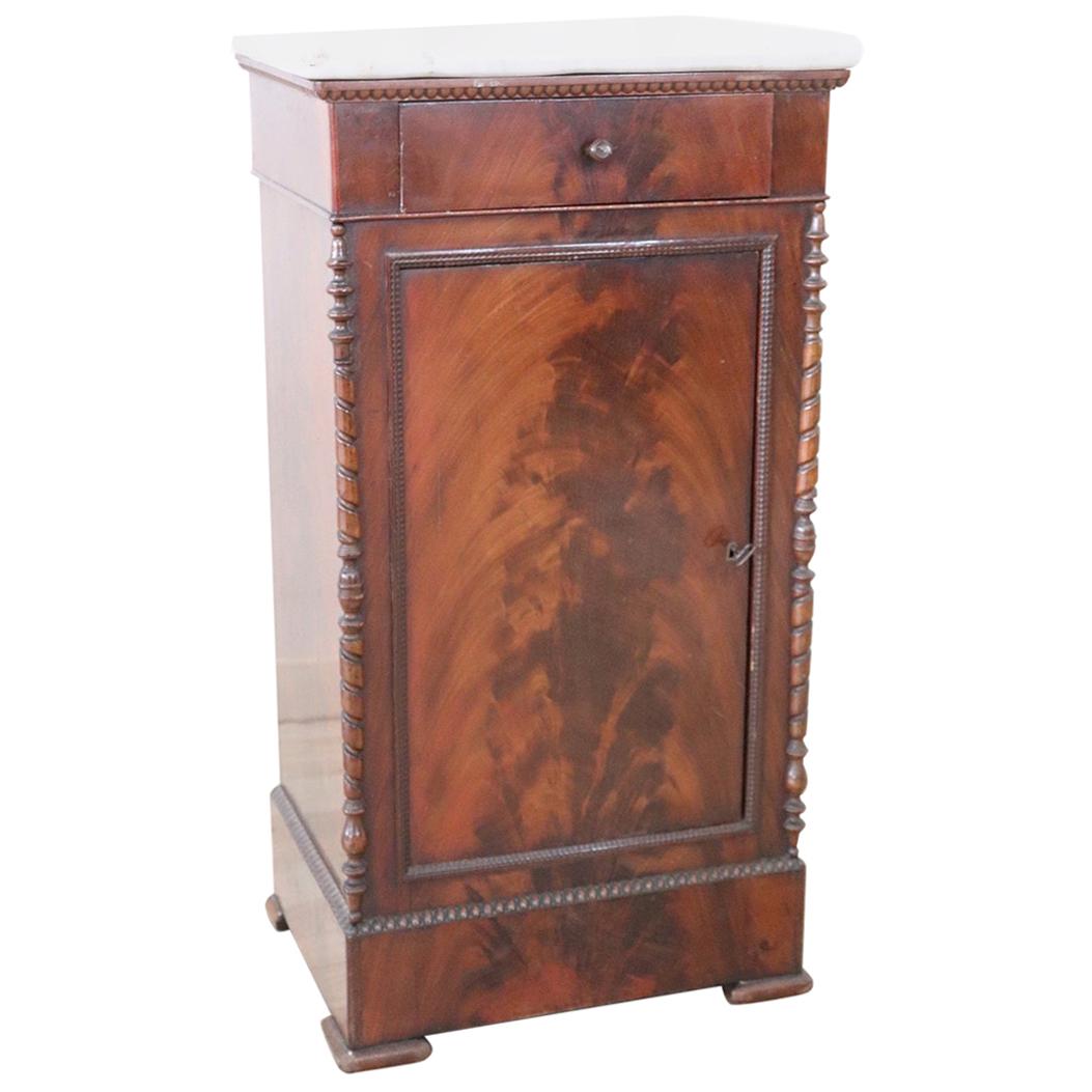19th Century of the Period Charles X Mahogany Antique Nightstand with Marble Top