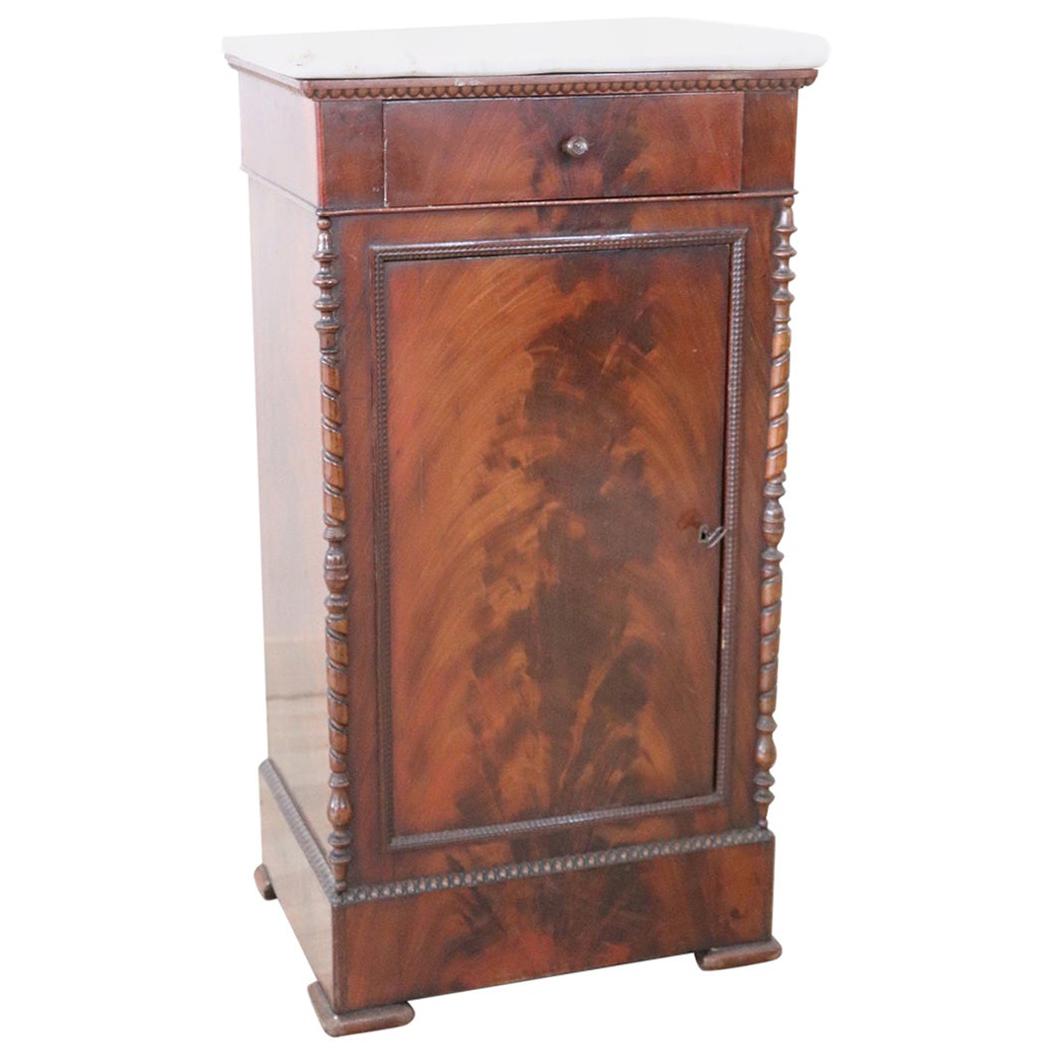 19th Century Victorian Carved Oak Marble Top Nightstands, Pair at 1stDibs