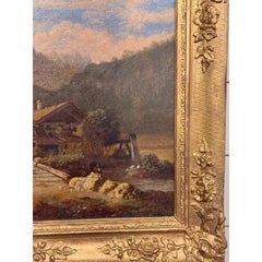 19th Century Oil "Fishing by the Lodge"