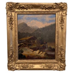 19th Century Oil "Fishing by the Lodge"