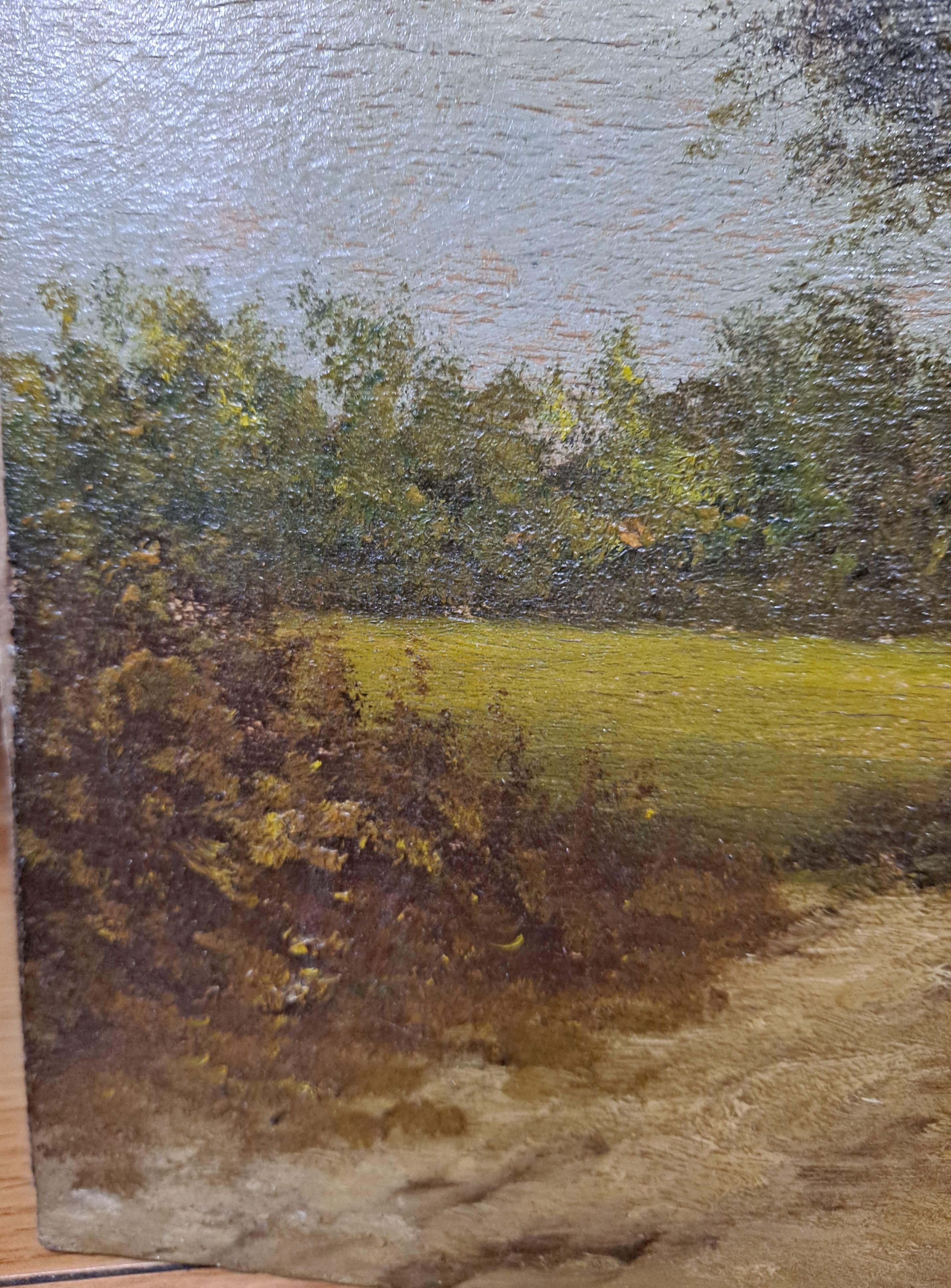 19. Jahrhundert

Landschaft, die einen Hirten mit einer Schafherde zeigt.  
Unten rechts unleserlich signiert. 
Öl auf Holzplatte.  
Ordentlicher Zustand mit Farbverlusten. 
 Bitte sehen Sie sich alle Fotos an.  
14.25