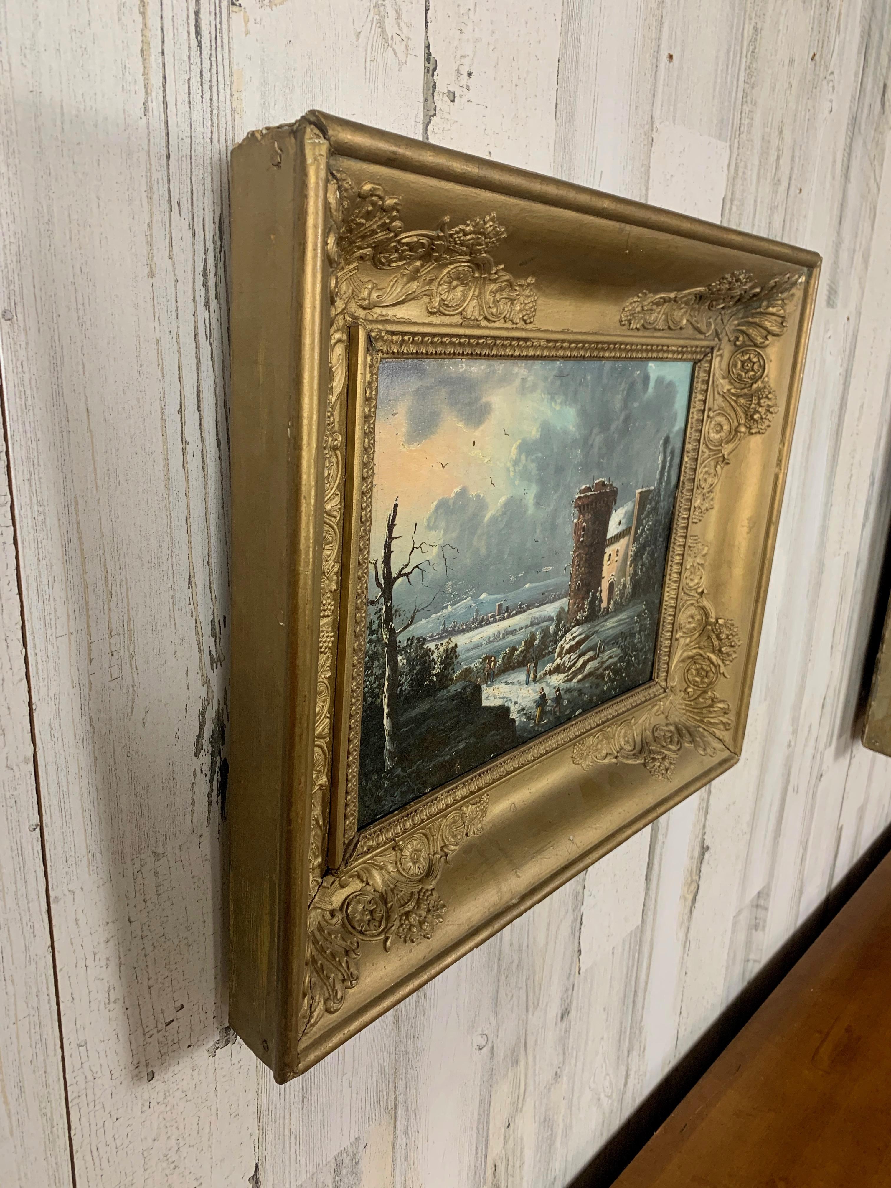 Pittura del castello olio su tavola del XIX secolo in vendita 2