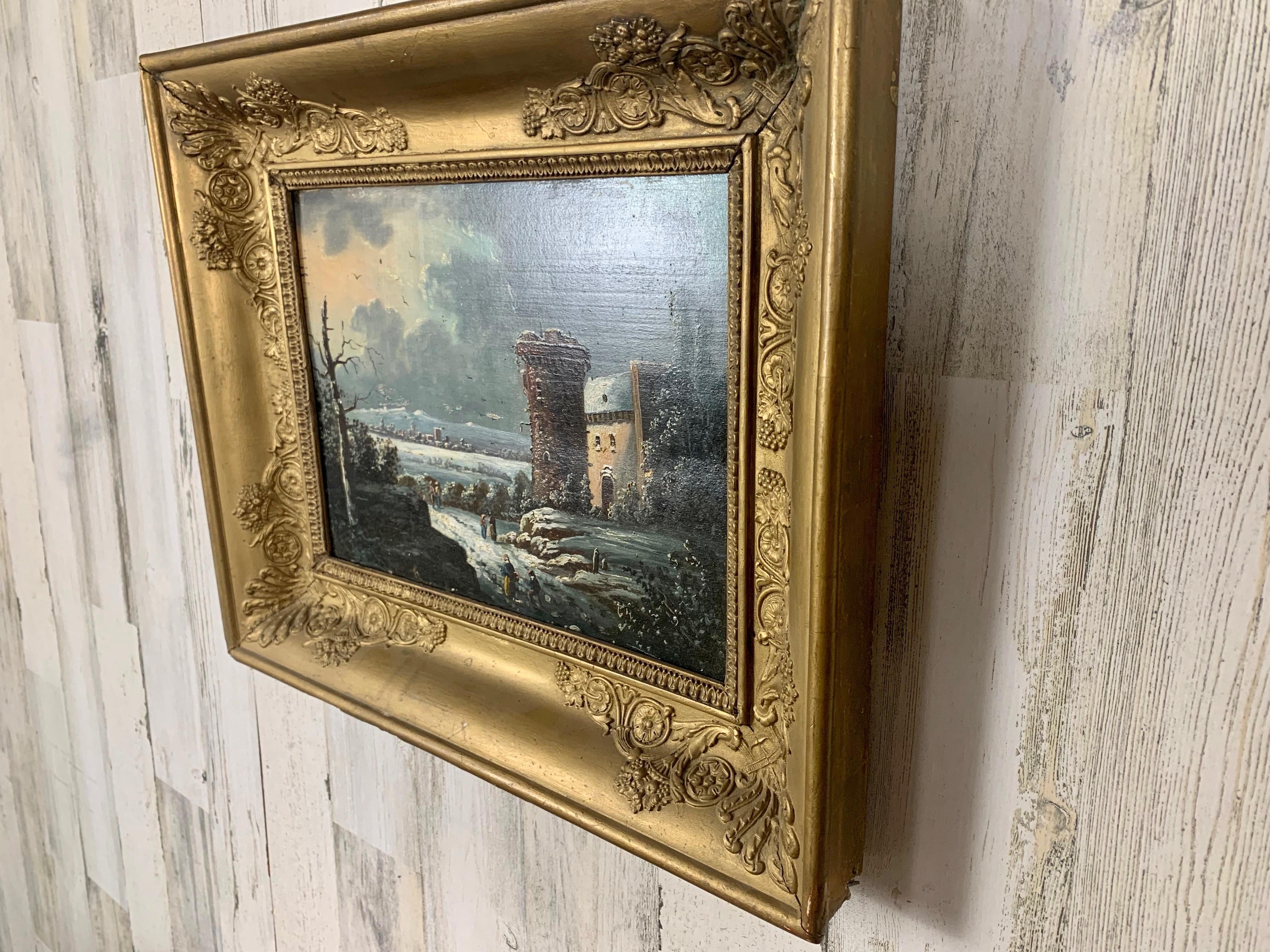 Pittura del castello olio su tavola del XIX secolo in vendita 3