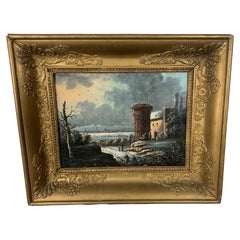 19th Century Oil on Board Castle Painting