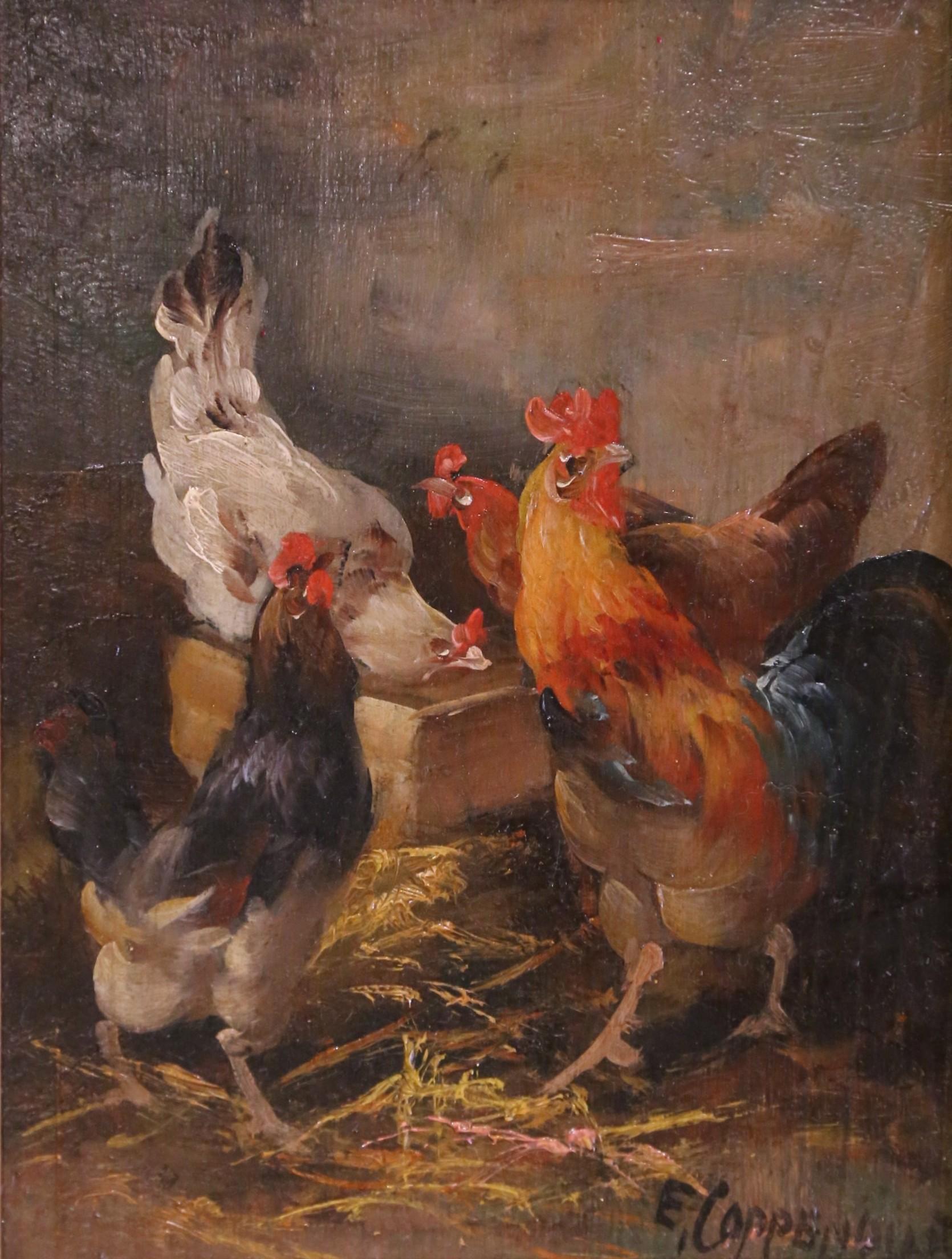 Français Peinture à l'huile sur panneau du 19ème siècle dans un cadre doré signé E. Coppenolle en vente