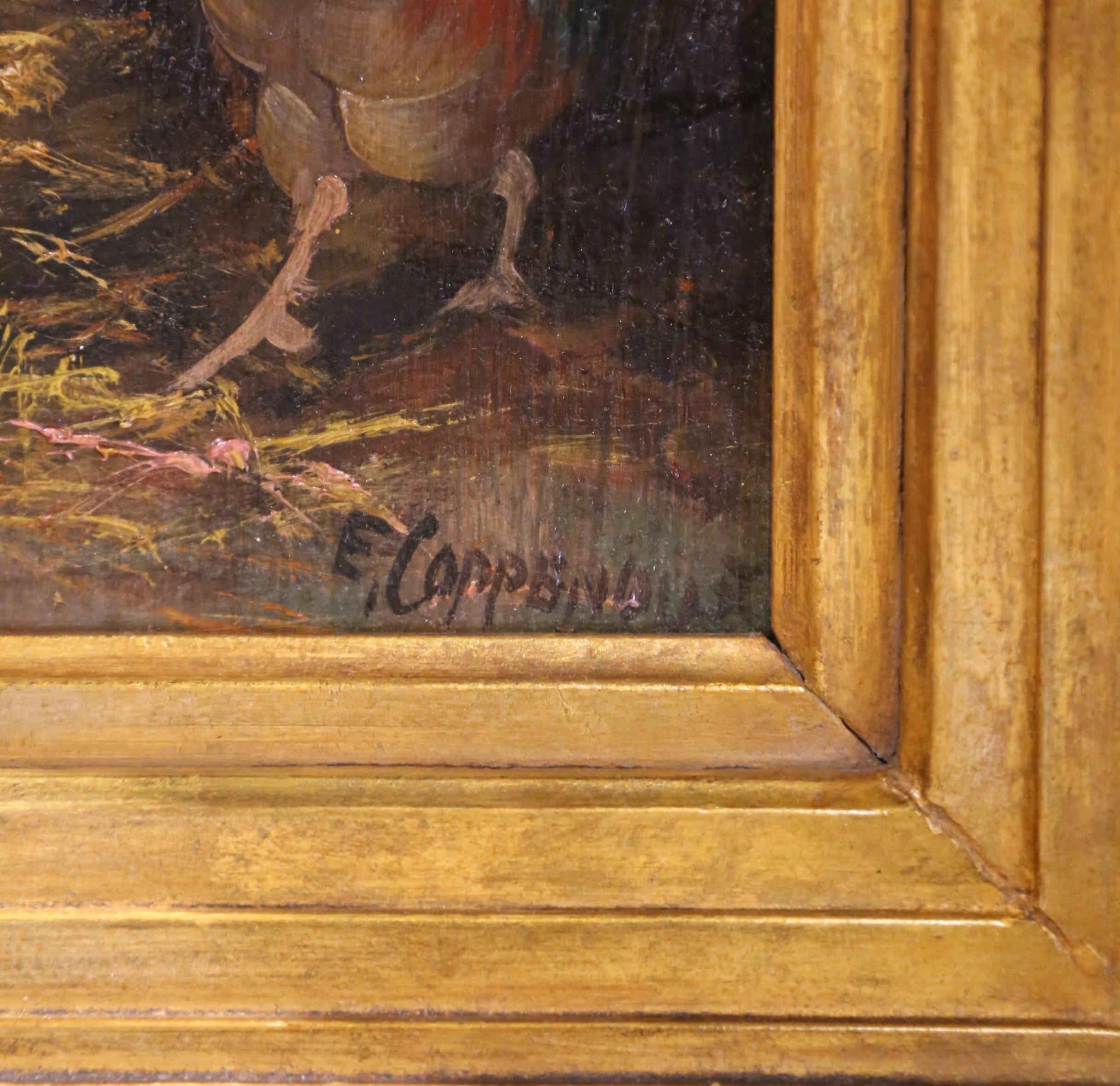 Doré Peinture à l'huile sur panneau du 19ème siècle dans un cadre doré signé E. Coppenolle en vente